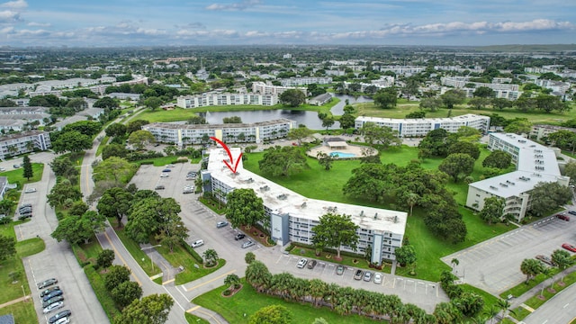 bird's eye view featuring a water view