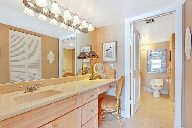 bathroom featuring vanity, toilet, and tile patterned flooring