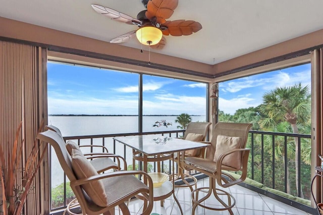 sunroom / solarium featuring a water view and a wealth of natural light