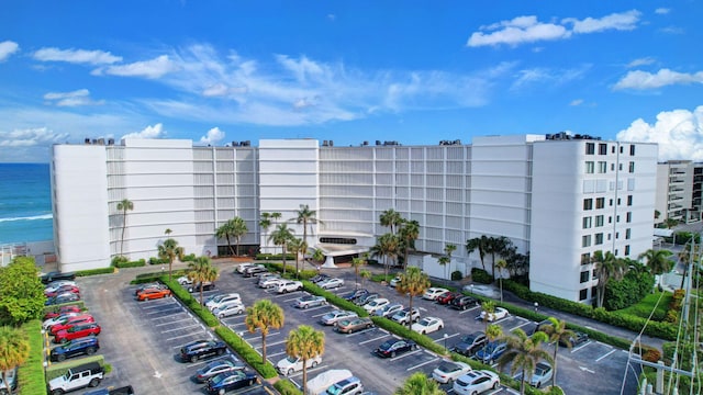 view of building exterior featuring a water view