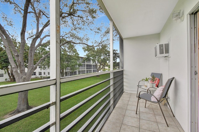 balcony with an AC wall unit