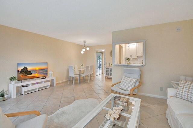 living room with light tile patterned floors