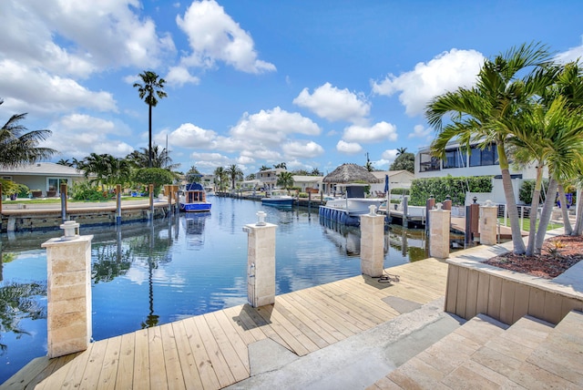 dock area with a water view