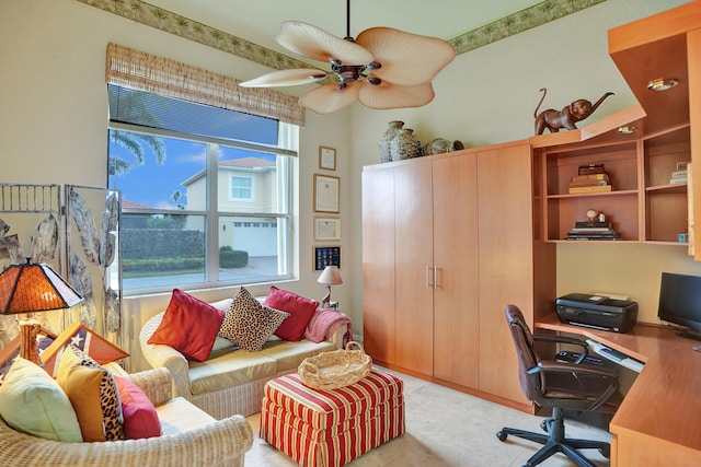 home office with ceiling fan