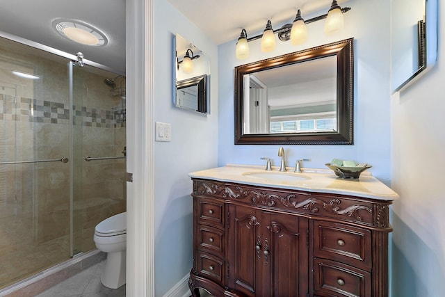 bathroom featuring a shower with door, tile walls, and toilet