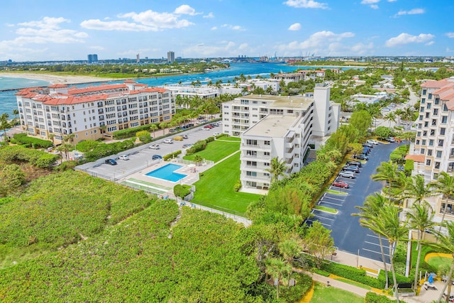 aerial view with a water view