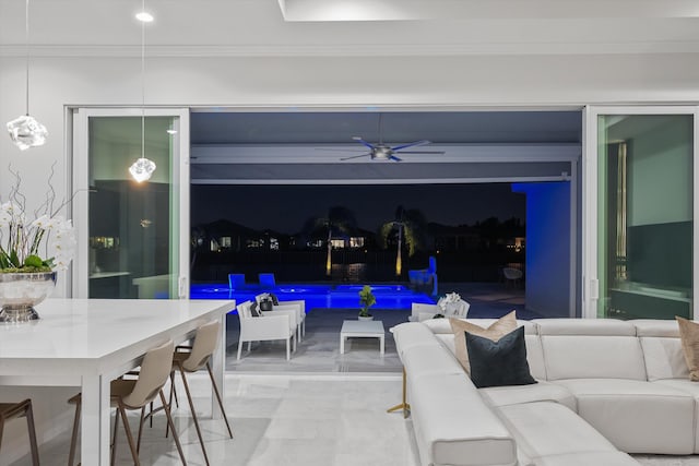 view of patio featuring an outdoor hangout area and ceiling fan