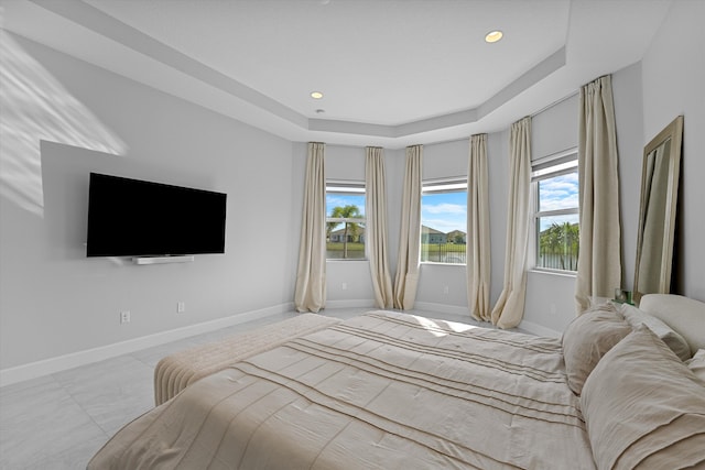 bedroom featuring a raised ceiling