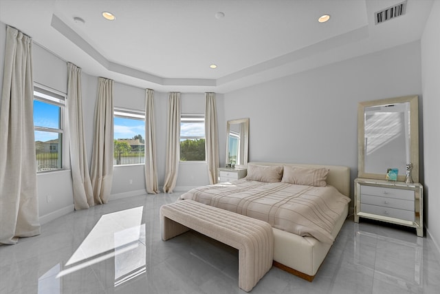 bedroom with a raised ceiling