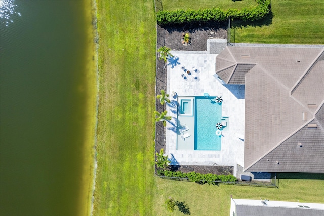 bird's eye view featuring a water view