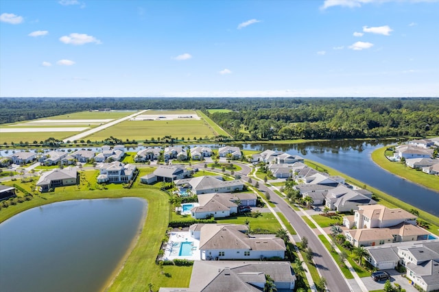 drone / aerial view featuring a water view