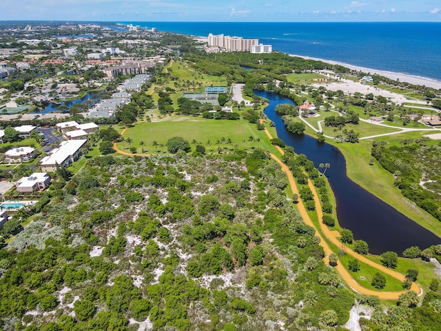 drone / aerial view featuring a water view