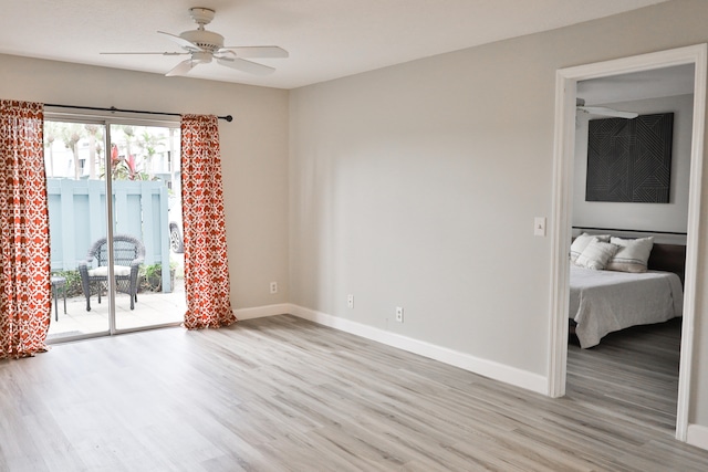 unfurnished room with light hardwood / wood-style flooring and ceiling fan