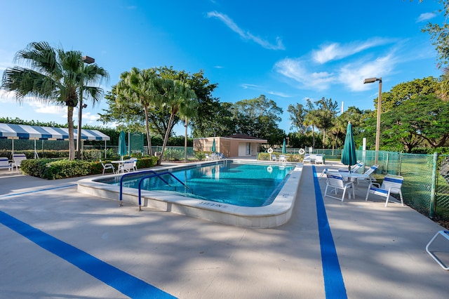 view of swimming pool featuring a patio area