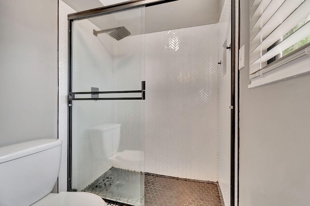 bathroom featuring toilet and walk in shower