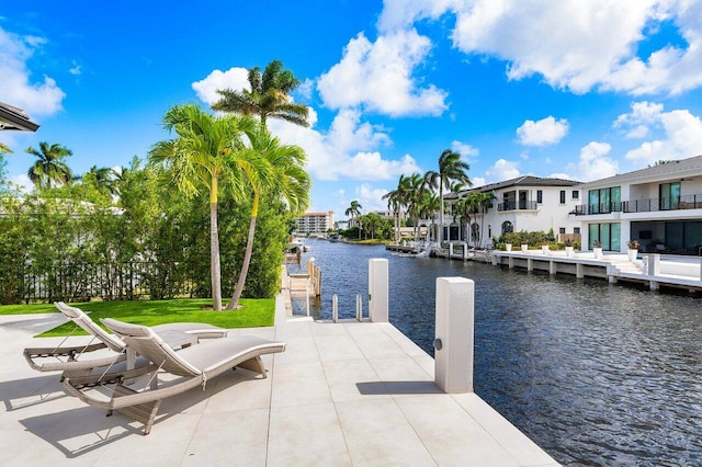 view of dock with a water view