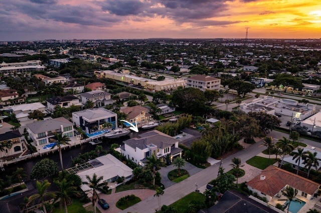 view of aerial view at dusk