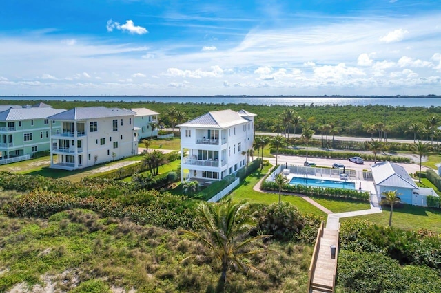 bird's eye view featuring a water view