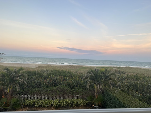 view of water feature with a beach view