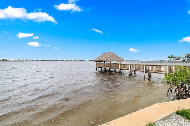 view of dock featuring a water view