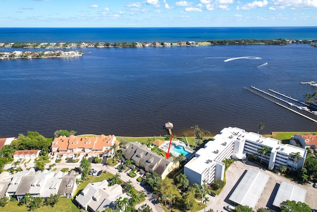 bird's eye view featuring a water view