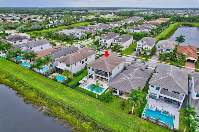 bird's eye view featuring a water view