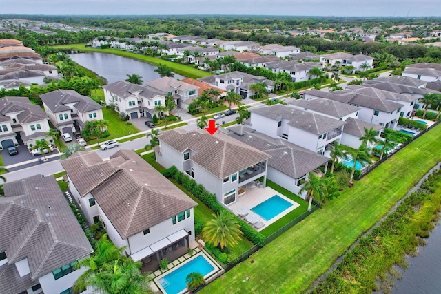 aerial view featuring a water view