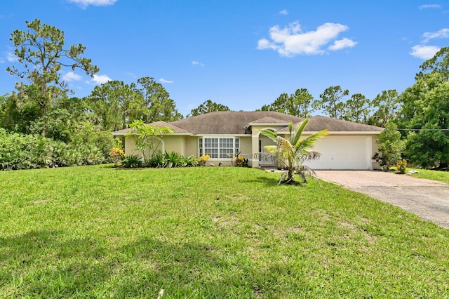 view of front facade featuring a garage and a front lawn