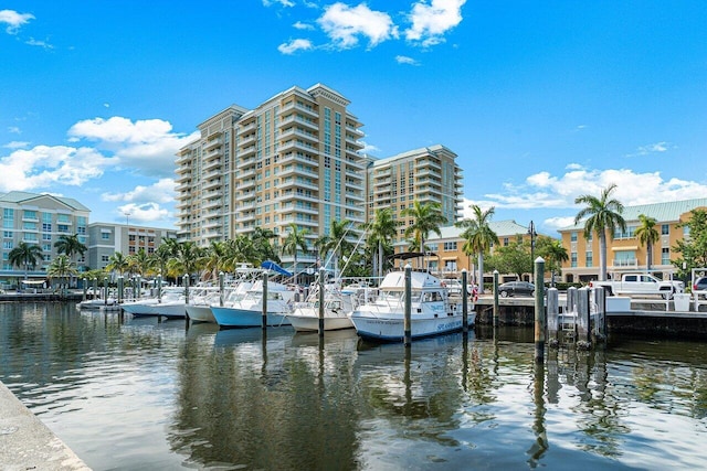 view of dock featuring a water view