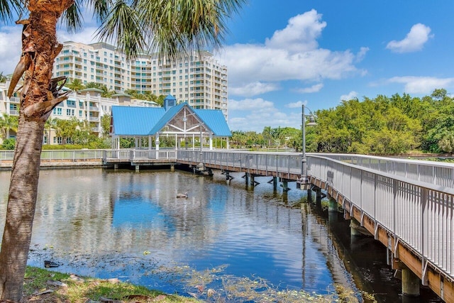 view of dock with a water view