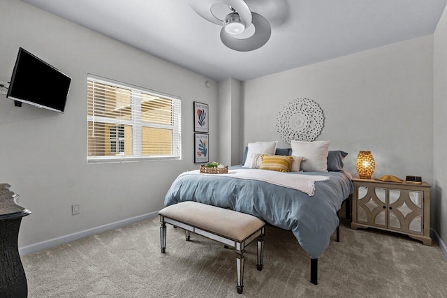 bedroom featuring carpet floors and ceiling fan