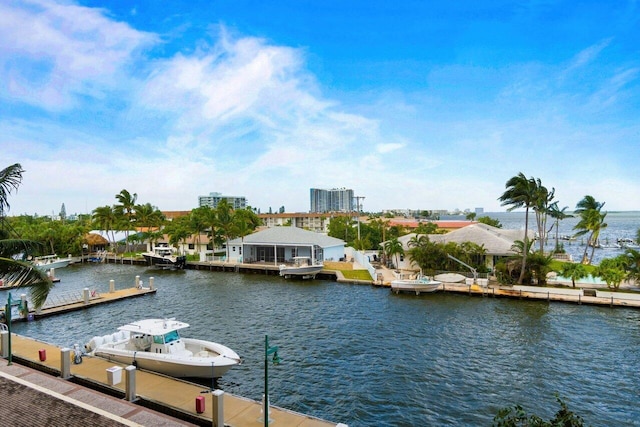 property view of water featuring a dock