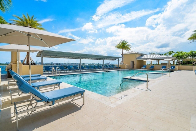 view of pool featuring a patio and a gazebo