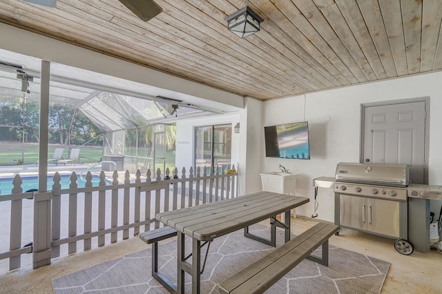 sunroom / solarium with wood ceiling