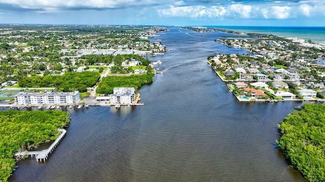 aerial view with a water view