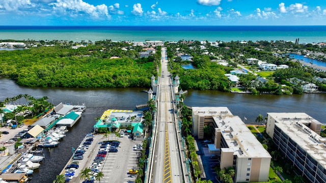 drone / aerial view featuring a water view