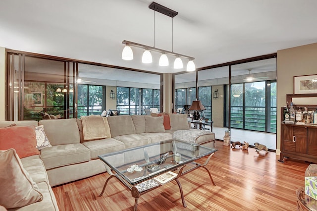 living room with light hardwood / wood-style floors and a wealth of natural light