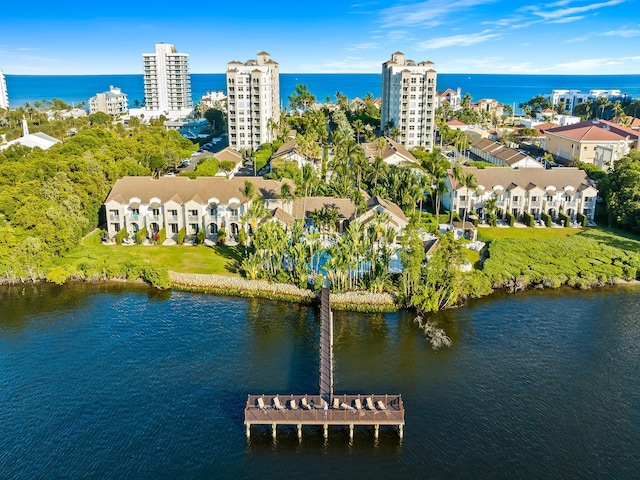 aerial view featuring a water view