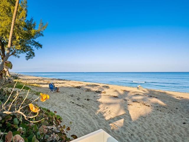 view of water feature with a beach view