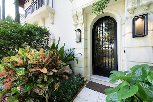 doorway to property with a balcony