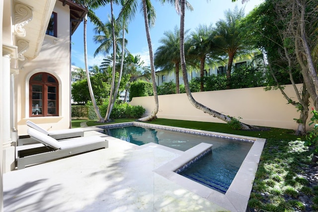 view of swimming pool with a patio