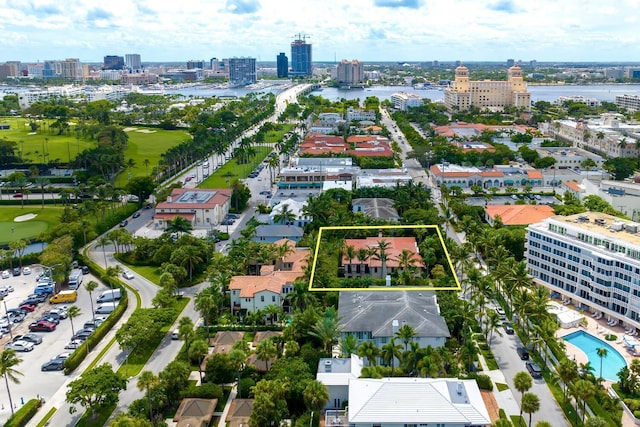 aerial view featuring a water view