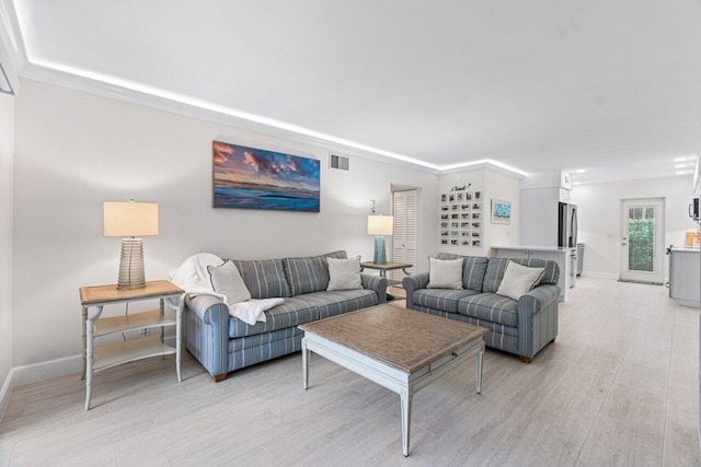 living room with light wood-type flooring