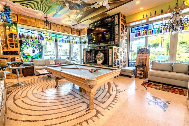 game room with billiards and ceiling fan