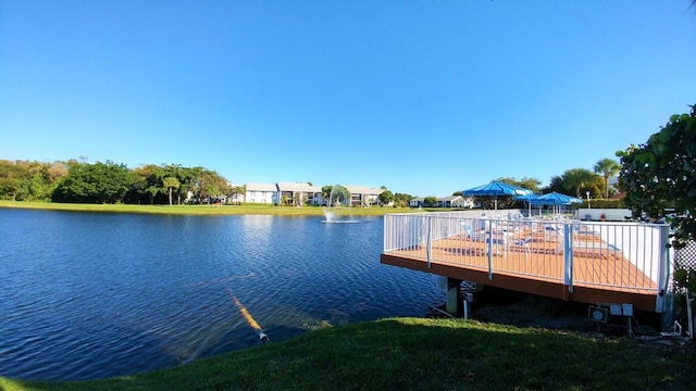 view of dock with a water view