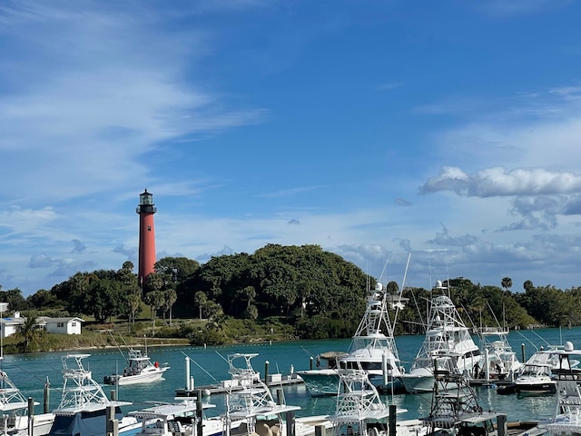 view of dock featuring a water view