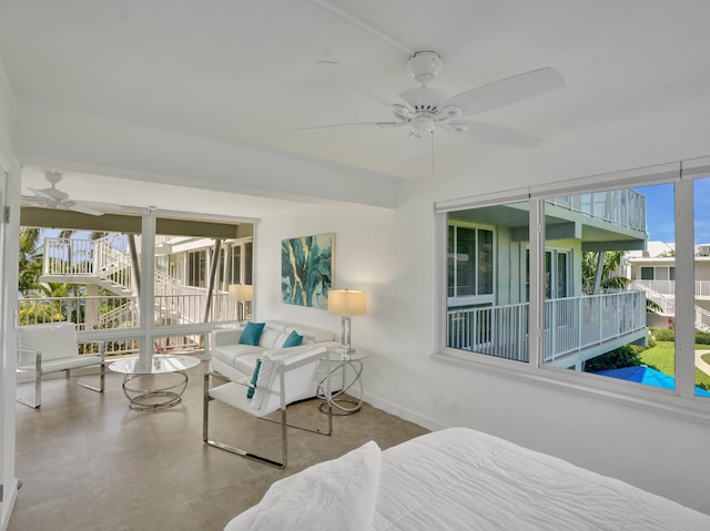 bedroom featuring ceiling fan