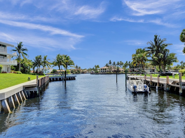 view of dock with a water view