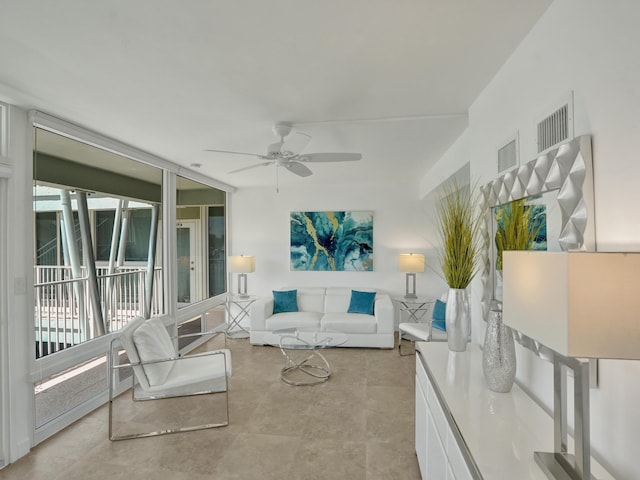 living room with ceiling fan