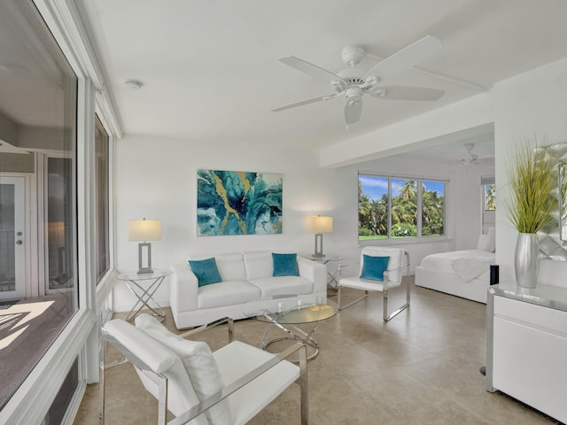 living room with ceiling fan